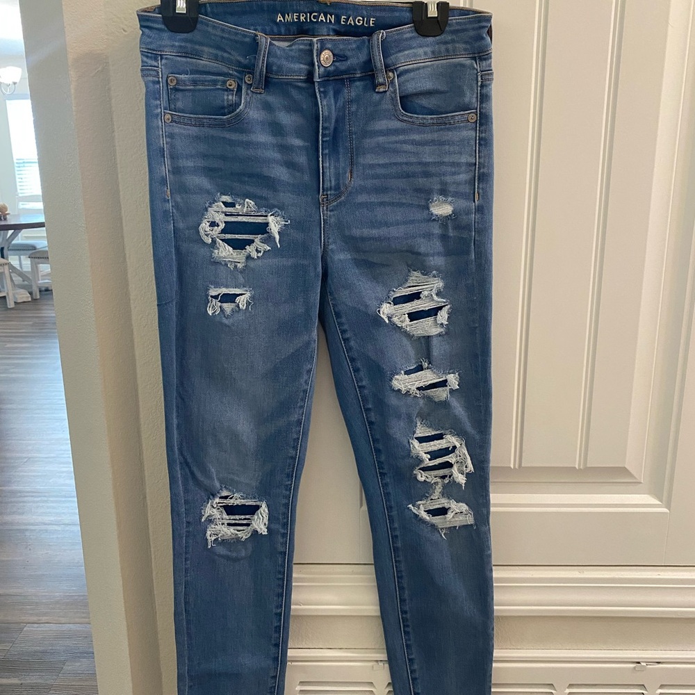 American Eagle Outfitters Women's Ripped Blue Skinny Jeans